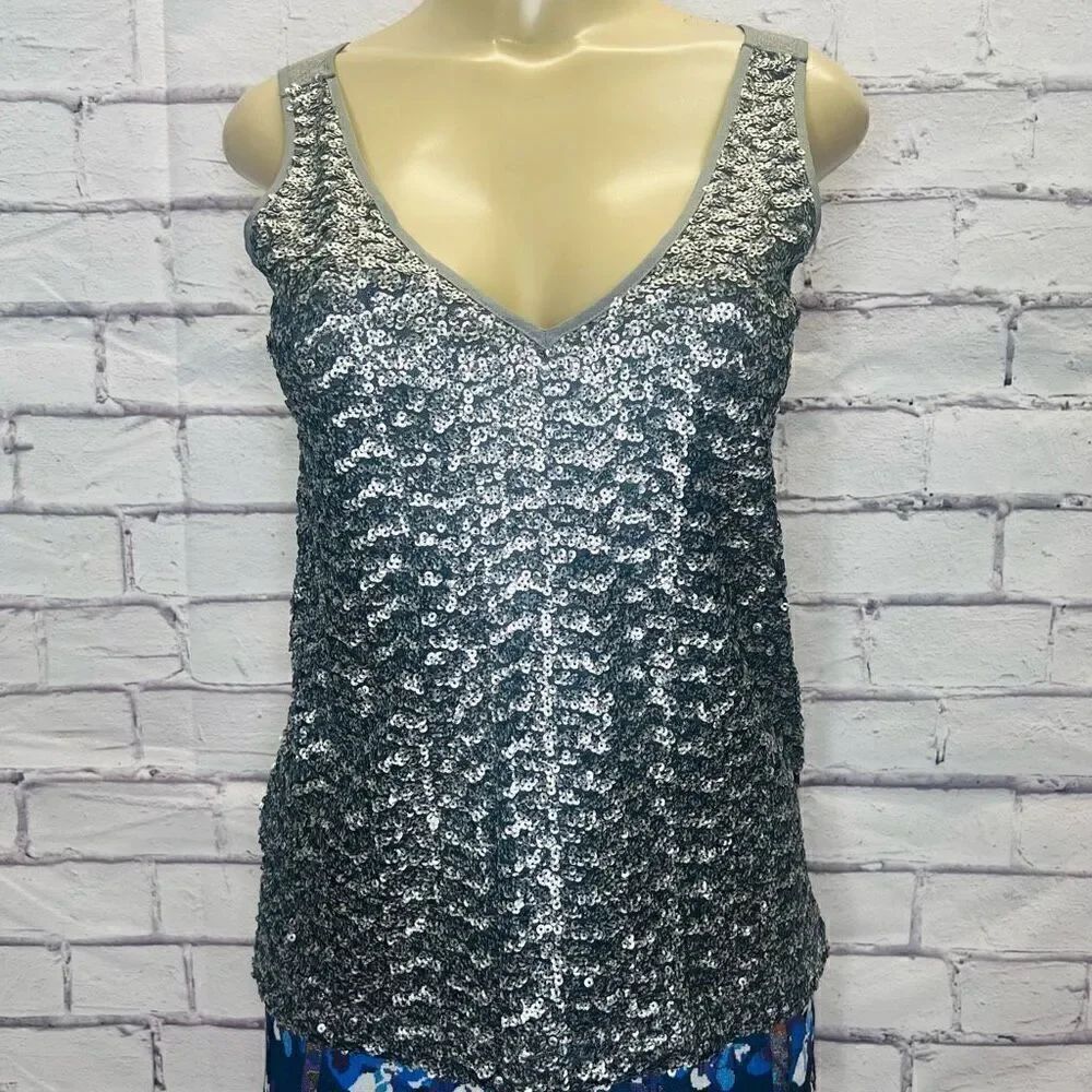 Banana Republic Women’s Gray Silver Sequins V-neck Sleeveless Top Size XS